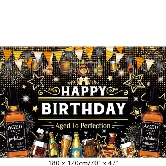 Perfection Whiskey-Themed Birthday Decor - Black and Gold - Picture 2 of 5